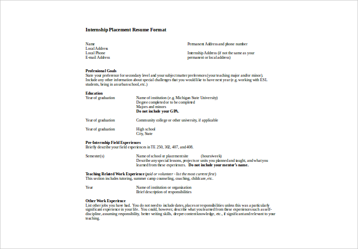 internship-placement-resume