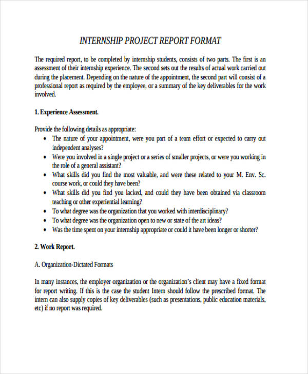 internship project report format