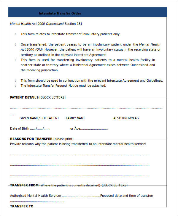 interstate transfer order