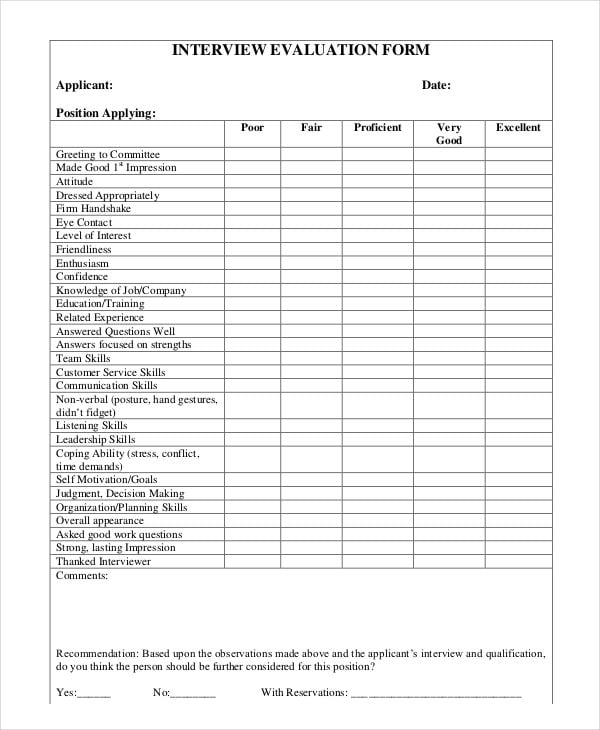 interview evaluation sheet template