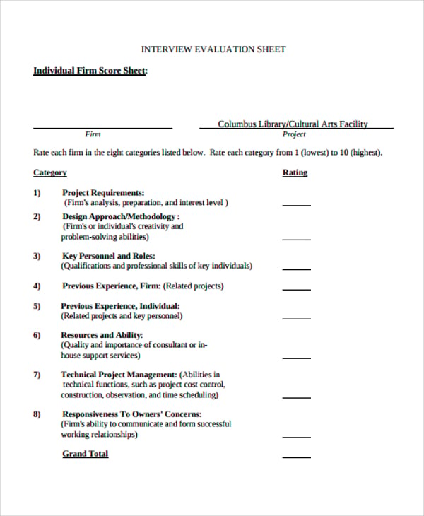 interview evaluation sheet