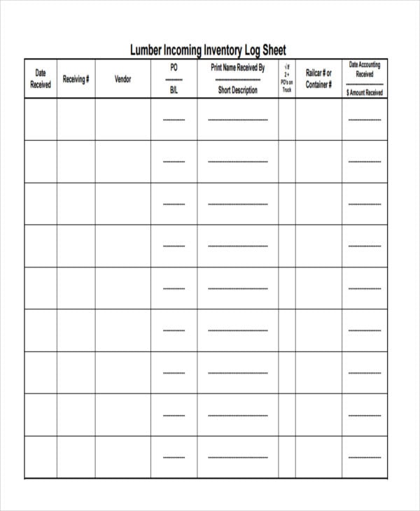 inventory log sheet