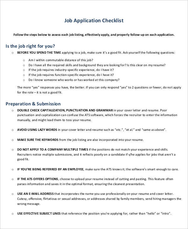 Application Checklist Template 13+ Free Samples, Examples Format Download