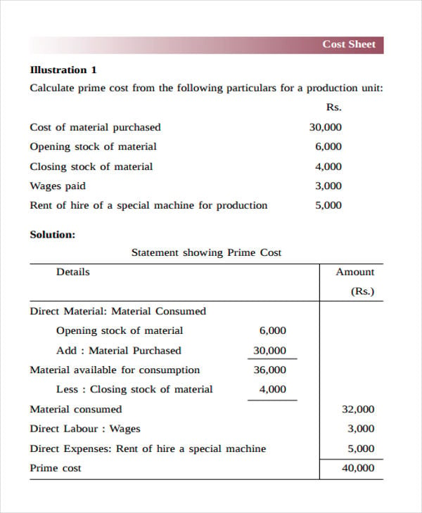 job cost sheet