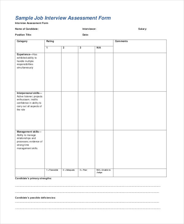 35+ Free Assessment Forms