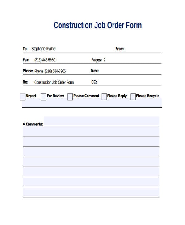 job order for construction