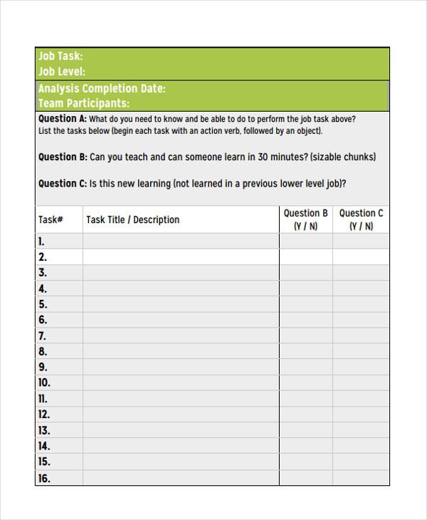 Job Task Template PDF Template