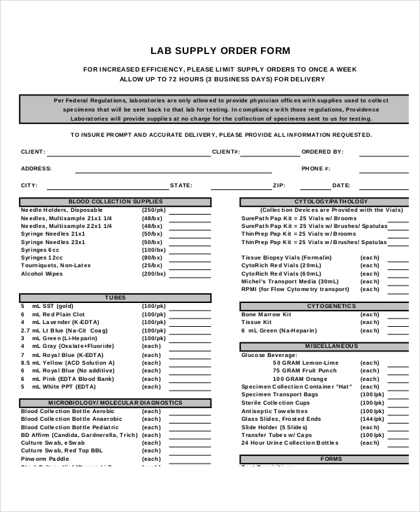 Lab Order Form Template