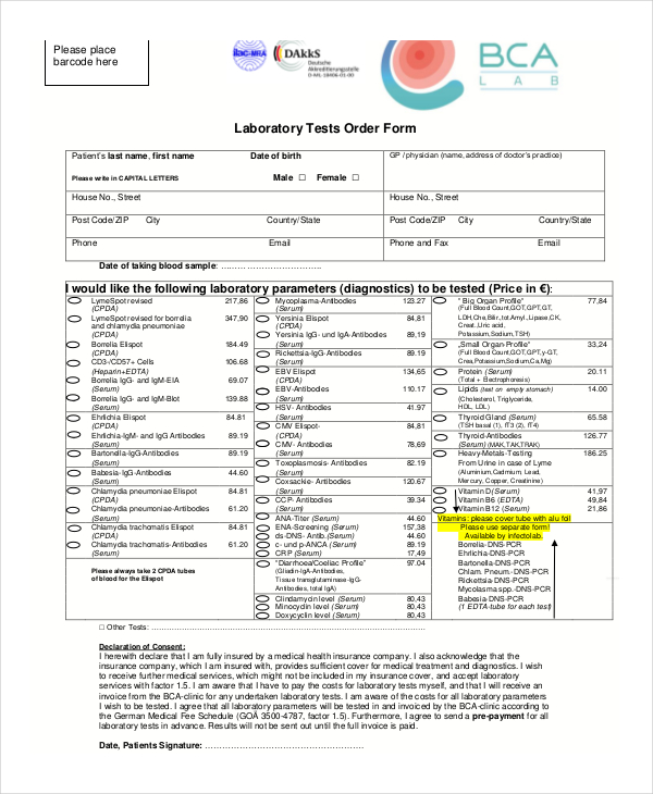 Lab Order Form Template