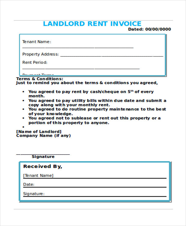 monthly rental invoice