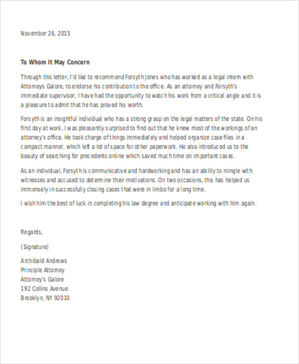 Legal Reference Letter Template