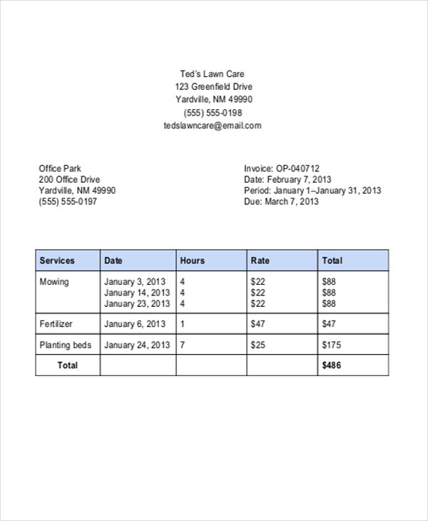 lawn care invoice template 4 free word pdf format