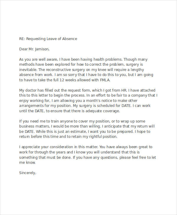 leave of absence request letter