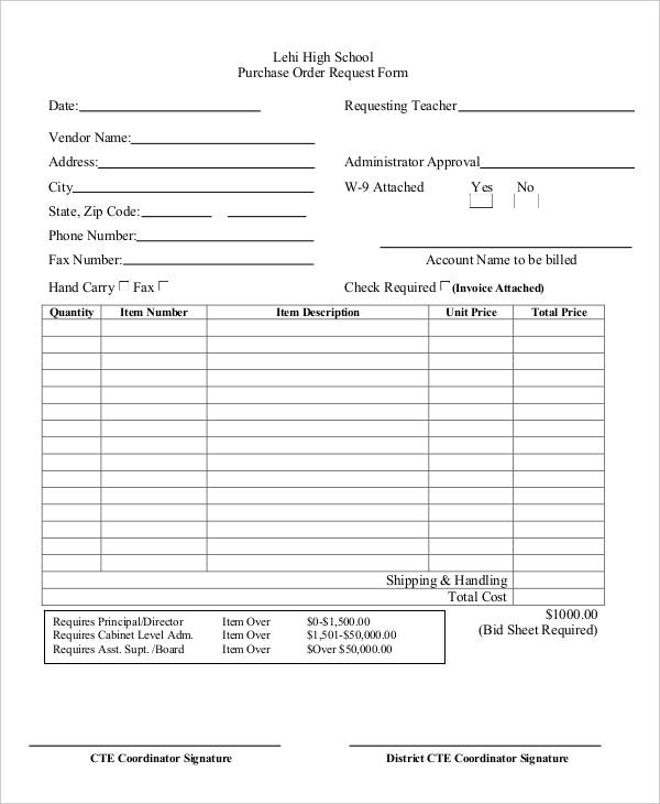 lehi high school purchase order request form