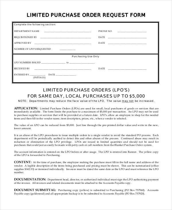 Purchase Order Amendment Form Example 16+ Purchase Order Formats