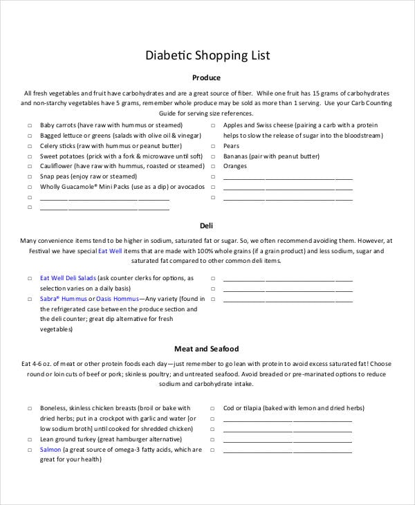 list for diabetic food shopping