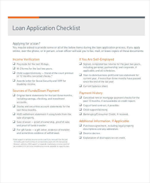 loan application checklist