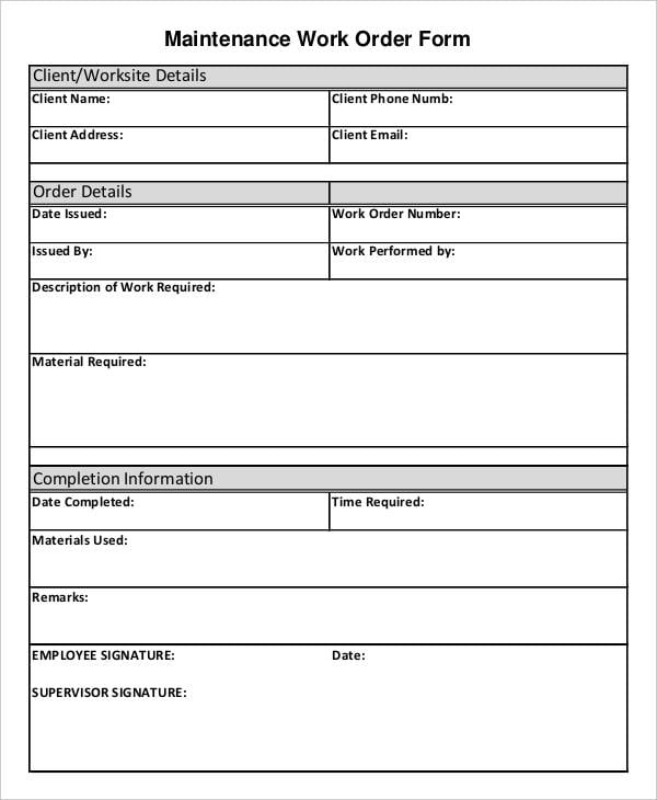 11 Job Order Forms Free Sample Example Format Download 2376