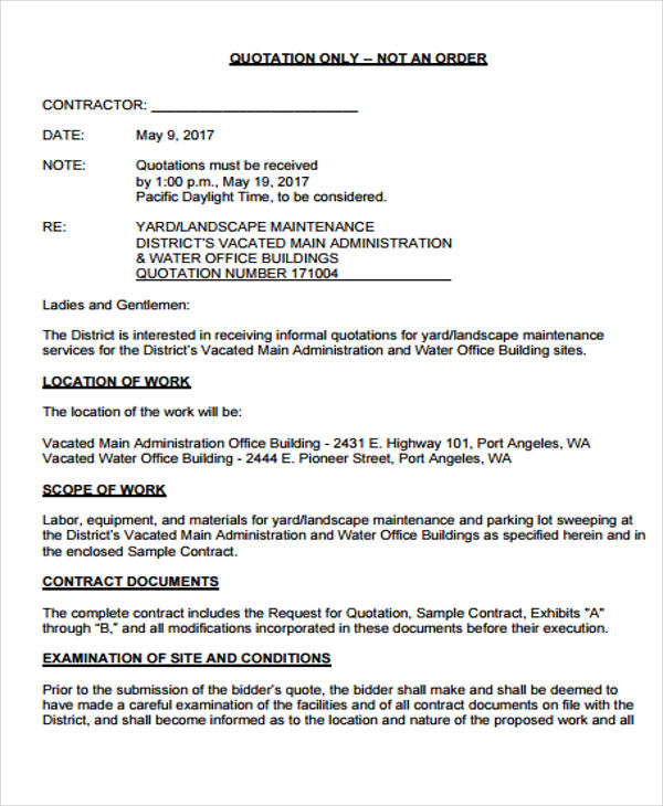 8+ Contractor Quotation Templates - Samples, Examples Format Download