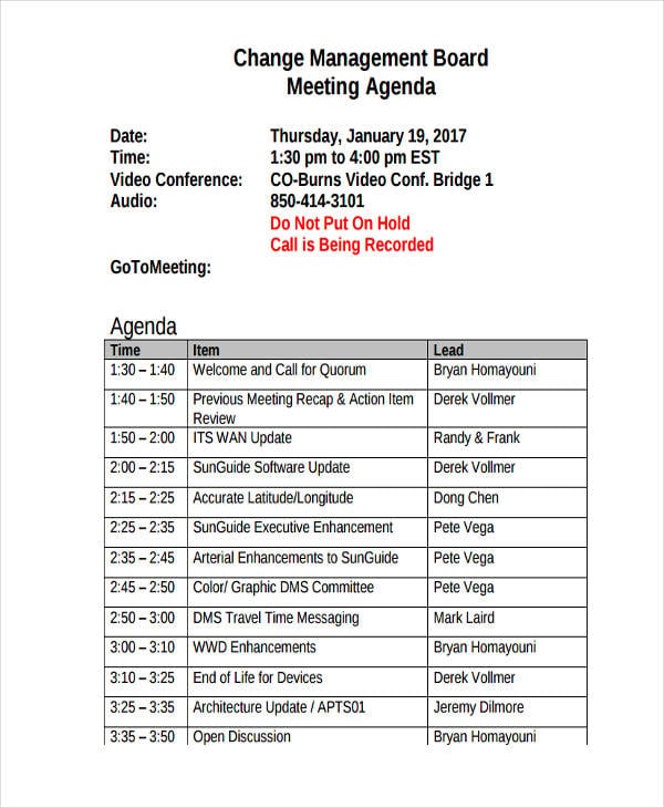 management board meeting agenda