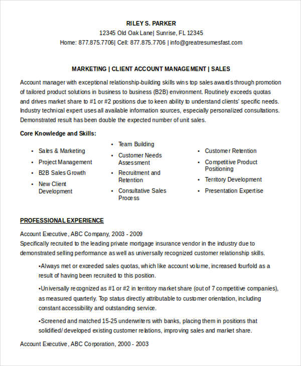 marketing account executive resume