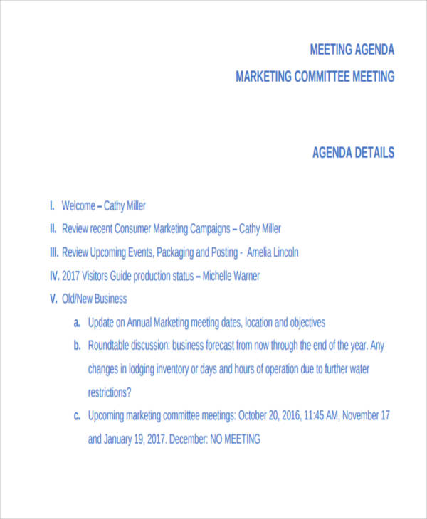 marketing committee meeting agenda