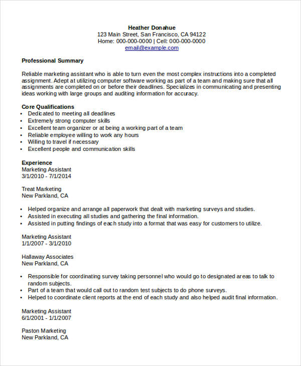 marketing department assistant resume1