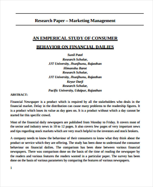 marketing management research paper