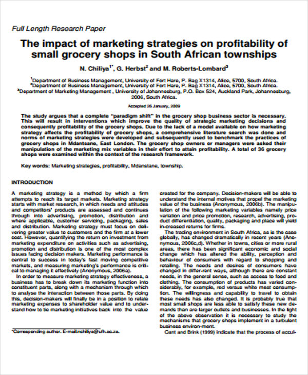 marketing strategy research paper