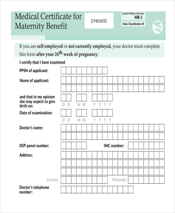 maternity benefit certificate