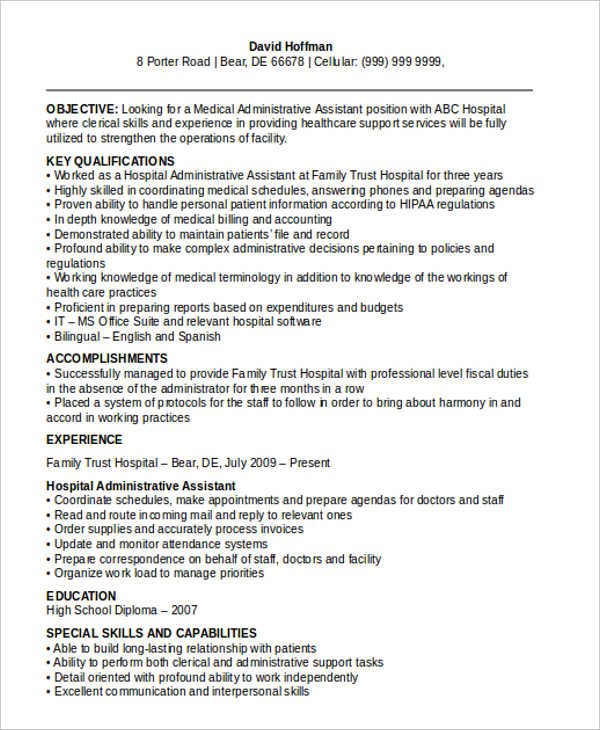 medical assistant administrative resume