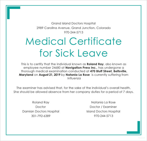 Medical Certificate Format For Sick Leave Pdf Sample Certificate