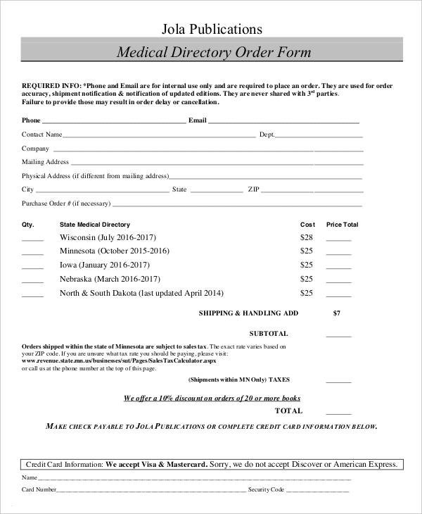 medical directory order form