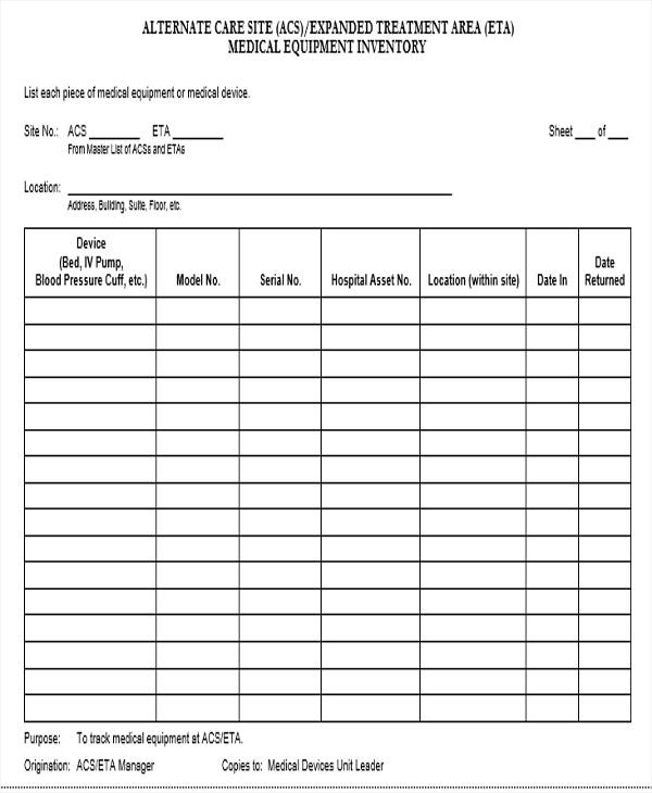 10 Equipment Inventory List Templates Free Samples Examples Format   Medical Equipment Inventory List 