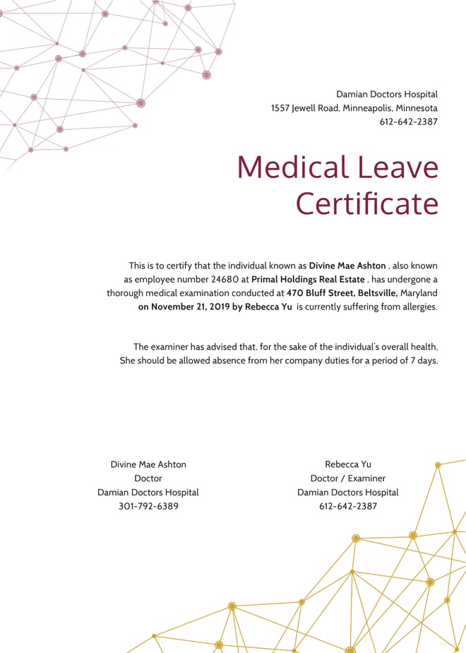 medical leave certificate template