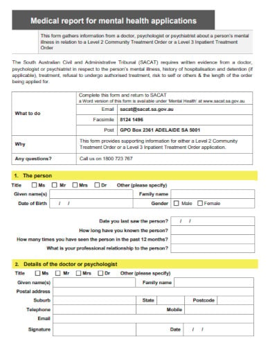medical report for mental health template