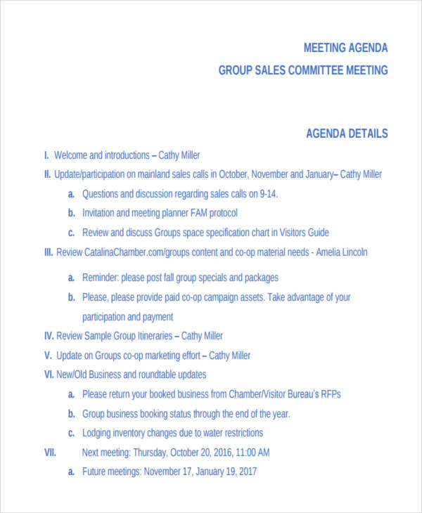 meeting agenda for sales committee