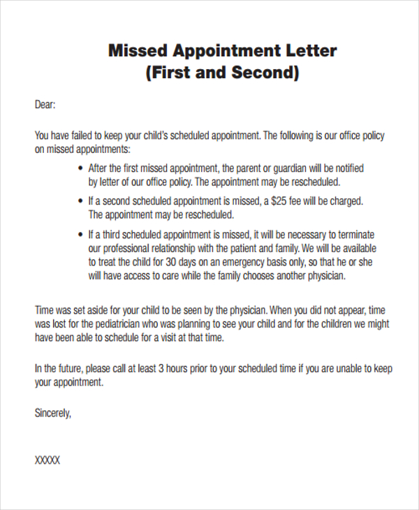 6 Missed Appointment Letter Templates Free Samples Examples