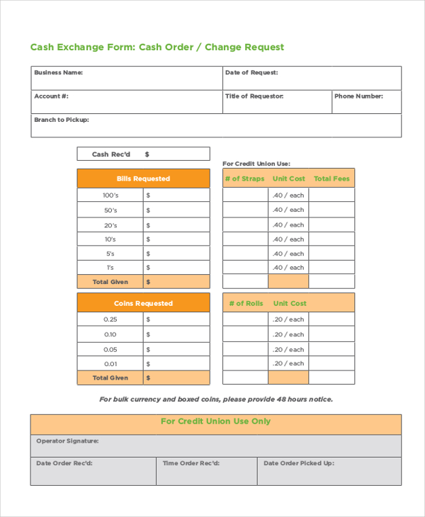 Printable Bank Change Order Form