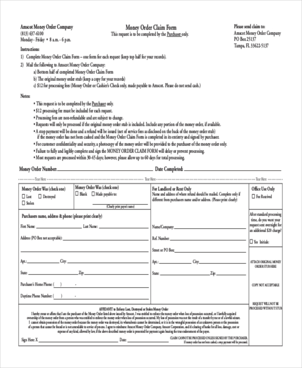 8 Money Order Forms Free Samples Examples Format Download