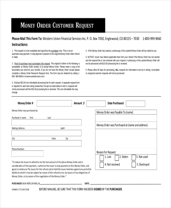 8  Money Order Forms Free Samples Examples Format Download