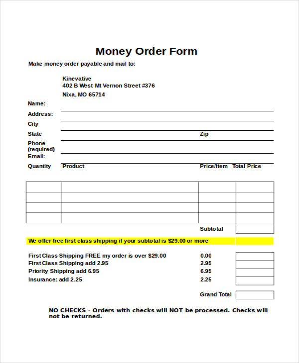 Money Order Forms 8+ Free Word, PDF Format Download