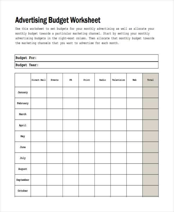 monthly advertising budget