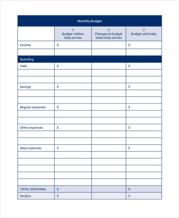 budget printable worksheet sample Download Baby 8  Budget Word, PDF Templates Free  Format