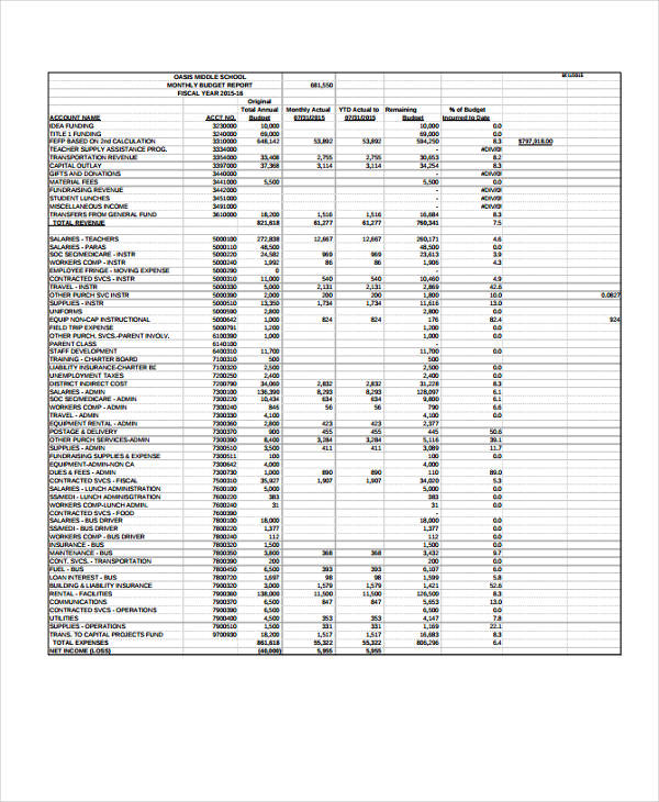 monthly budget report sample1