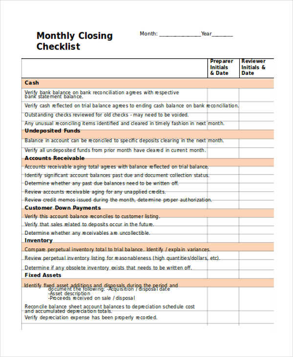 monthly closing checklist