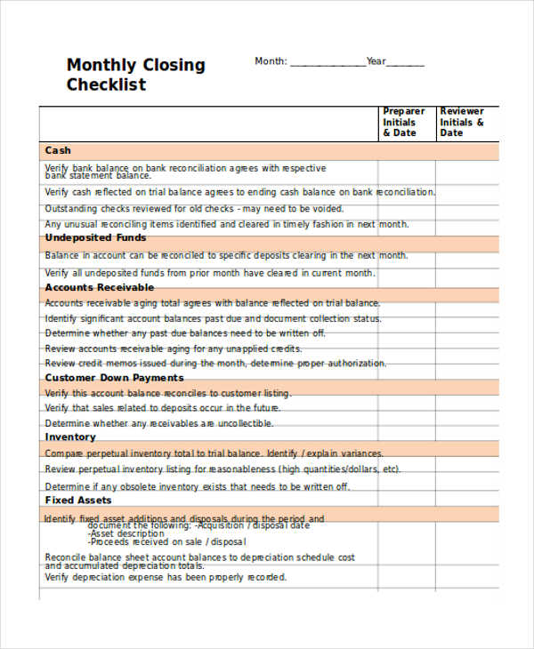 Accounting Month End Close Checklist Template