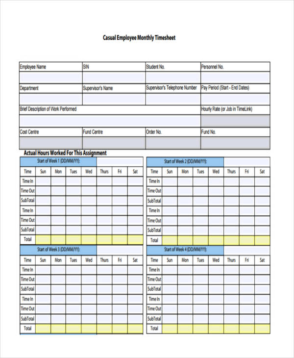 34 Free Timesheet Templates