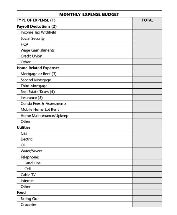 business monthly expenses template