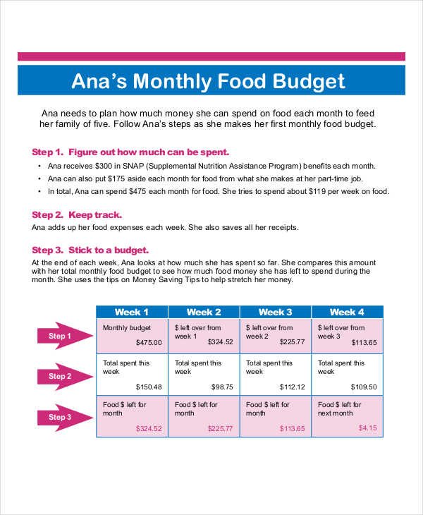 monthly food budget